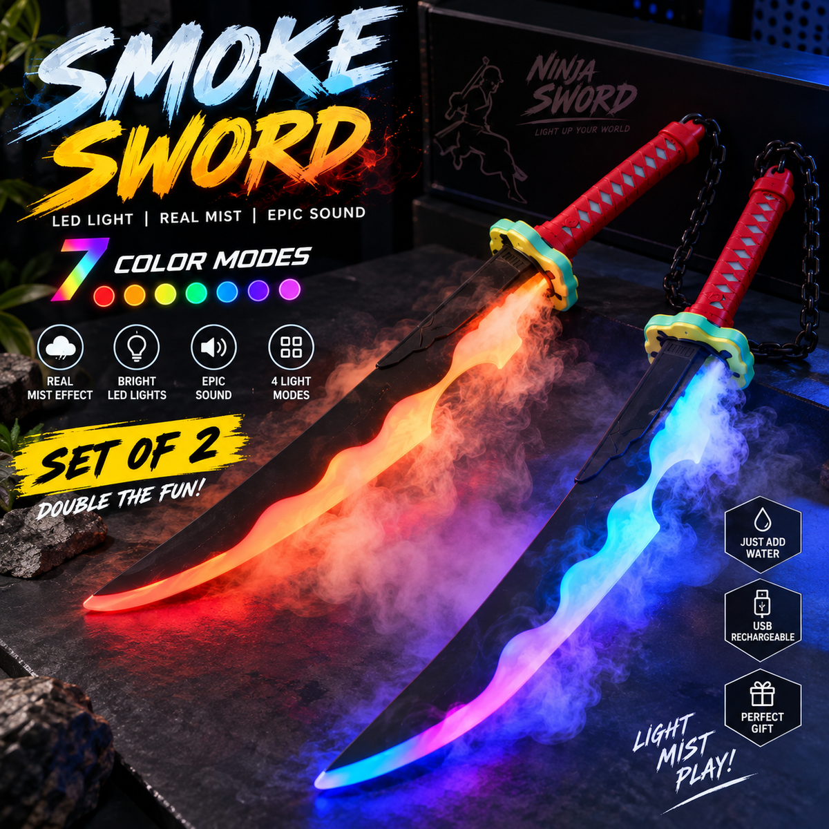 2 pcs - Led & smoke tenjin Chaku knife sword Net price 899