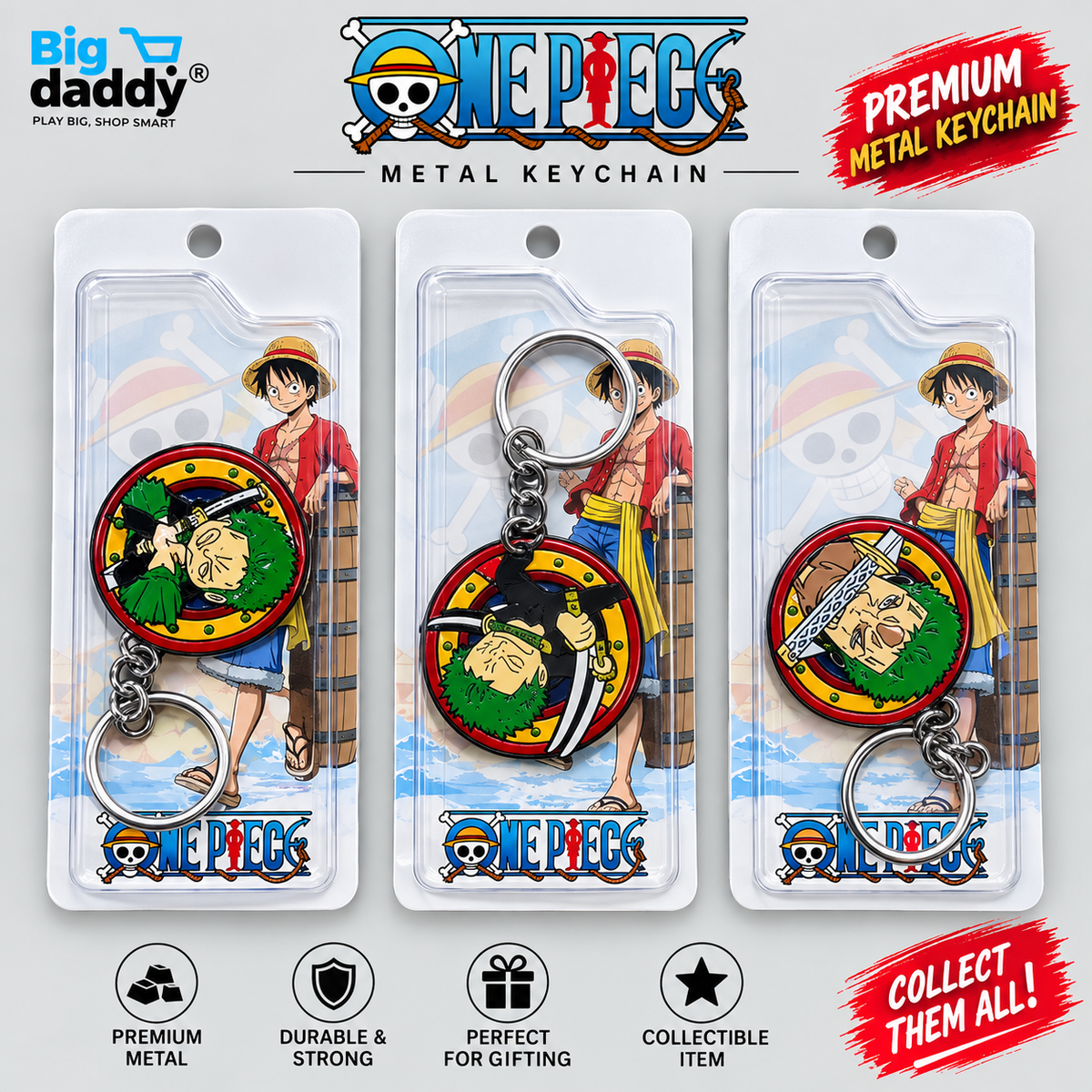 Zoro Mix with sword Roatating keychain pack of 5 ( net price - 45 )
