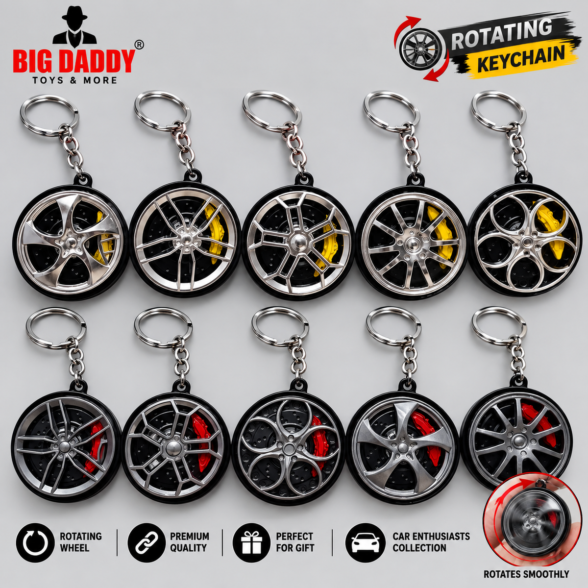 Mix design Alloy wheel rotating keychain Pack of 10 ( Net price -45 )