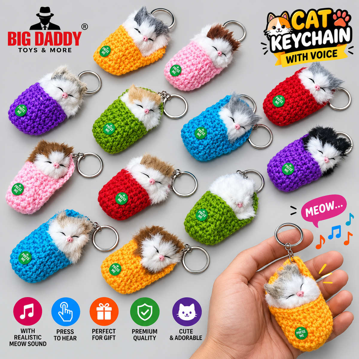 Trending hot selling Sleeping cat with voice keychain Pack of 12 ( Net price - 85 )