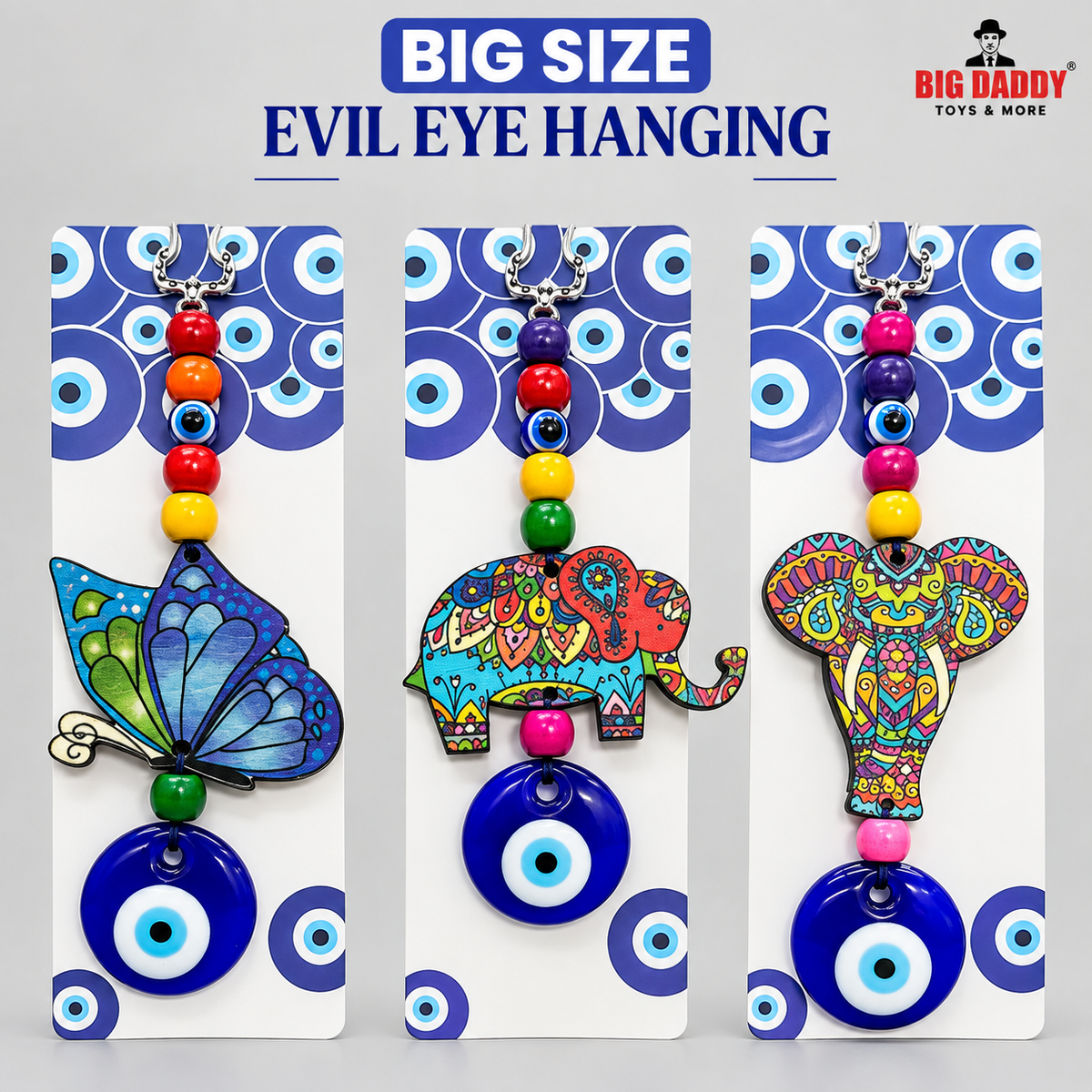 Evil eye wooden mix design hanging pack of 12 ( Net price - 60 )