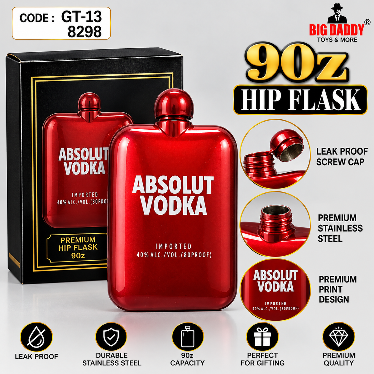 New Absolut Hip flask 90z Code -Gt13