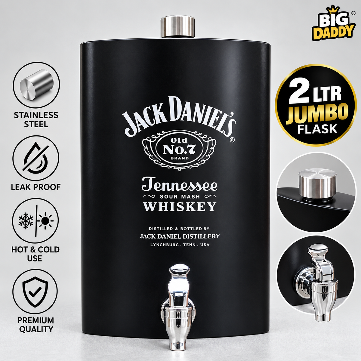 Hot selling Jd 2ltr Jumbo flask with tap Silver  Code-GT20