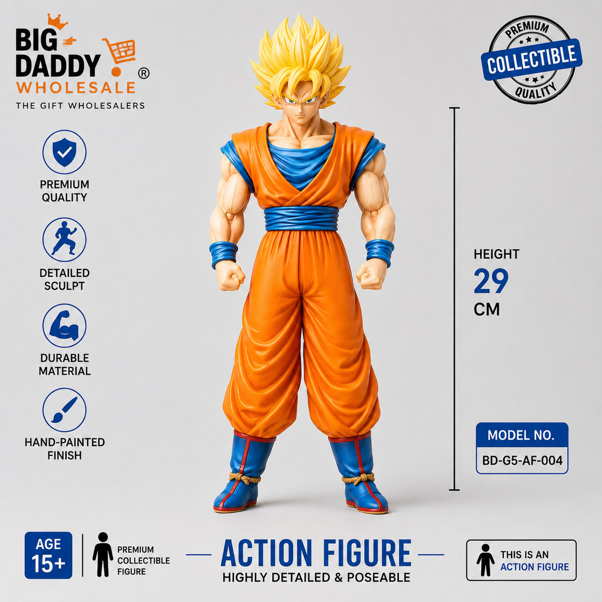 29 cm Goku g  orange dress, blue shirt, yellow hair