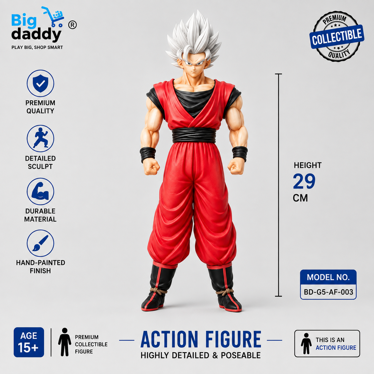 Goku g white hair  red dress black shirt 29 cm