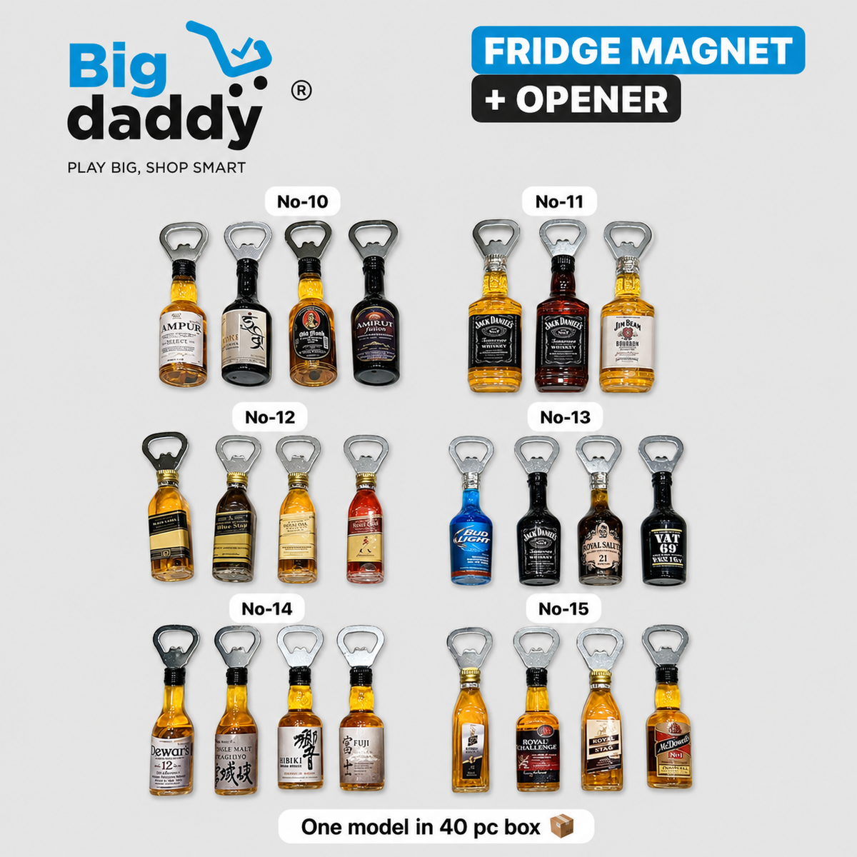 Bottle Shape mix design  bottle opener + magnet pack of 10 (eff price 38 )