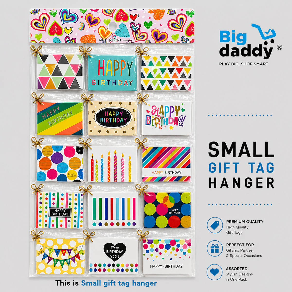 happy birthday mini greeting / name tags hanger pack of 120