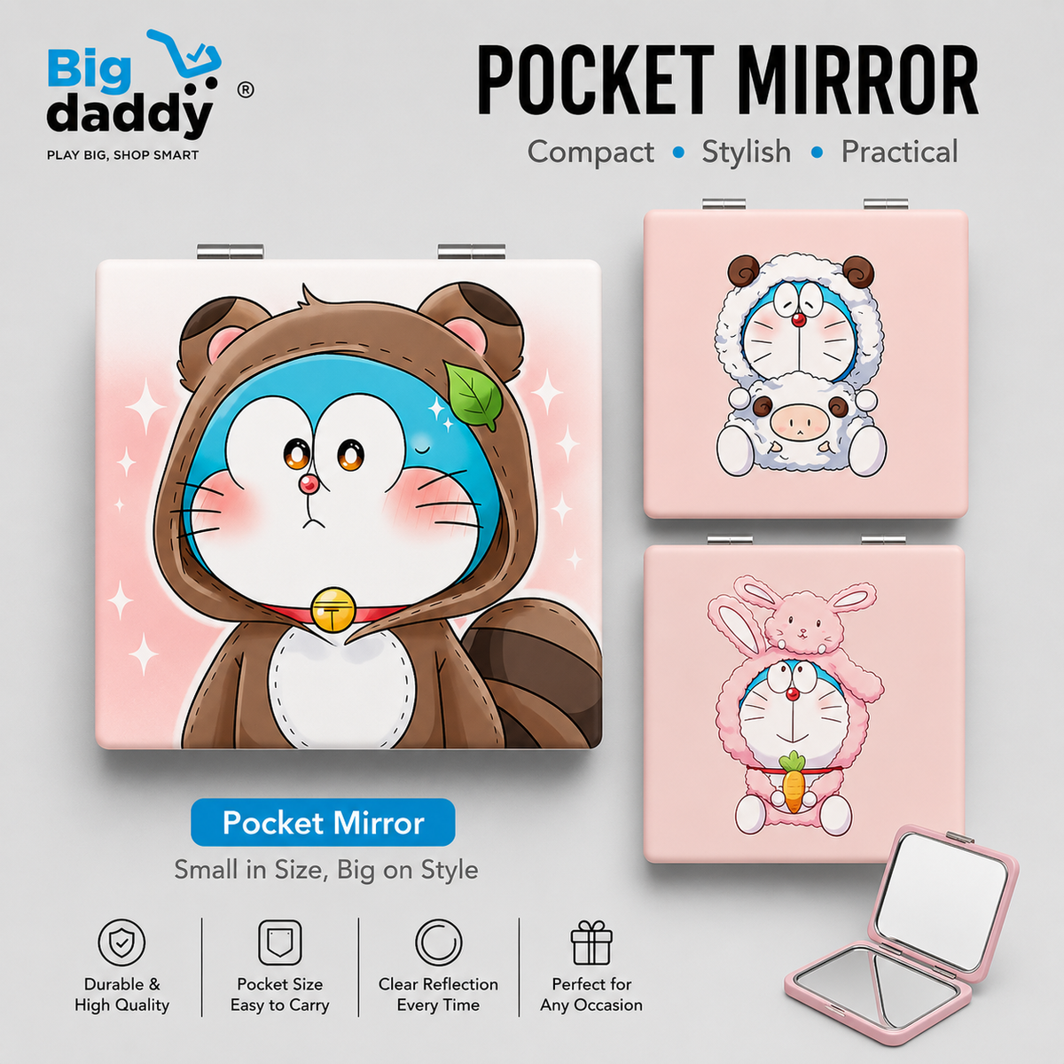 3 PCS New Doremon Pocket Mirror  ( eff price 65)