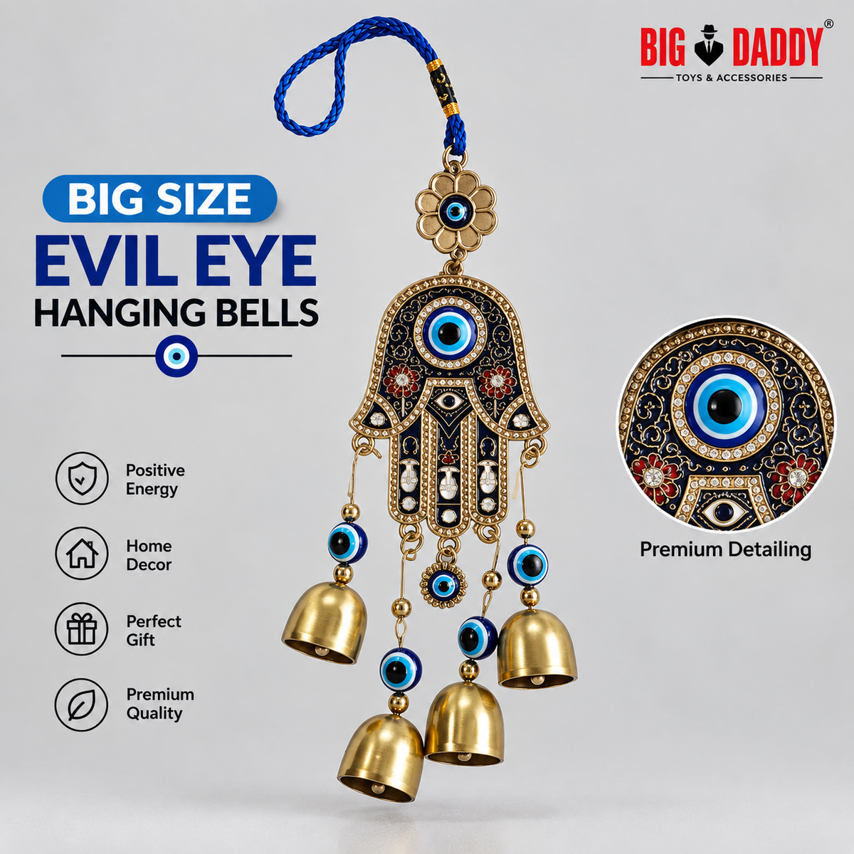Hand Evil eye bells wall hanging Pack of 3 ( net price - 165  )