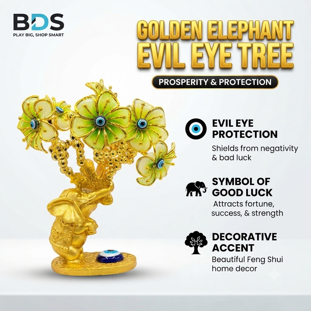 Small elephant evil eye Golden  tree - Code - 6017