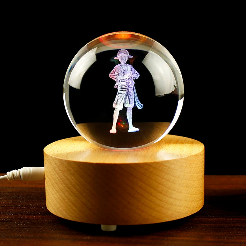 Luffy 3D Crystal Lamp with wooden Base