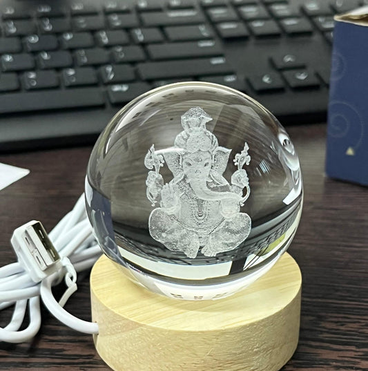 Ganesha 3D Crystal Lamp with wooden Base