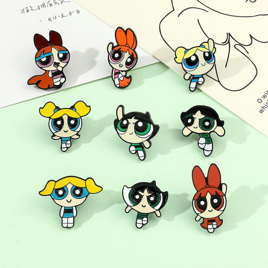 set of 6 Powerpuff Girls Brooch Badge label pin