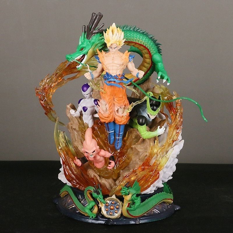 23 cm DBZ battle mode  Goku with Frieza, Cell, and Majin Buu & shenron