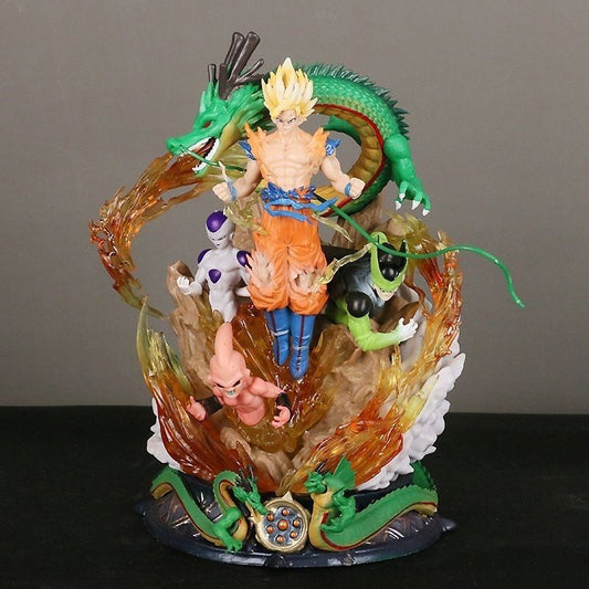 23 cm DBZ battle mode  Goku with Frieza, Cell, and Majin Buu & shenron