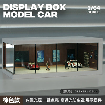 1:64 Scale Single Car Parking Space Diorama Box with LED Light - Brown (A)