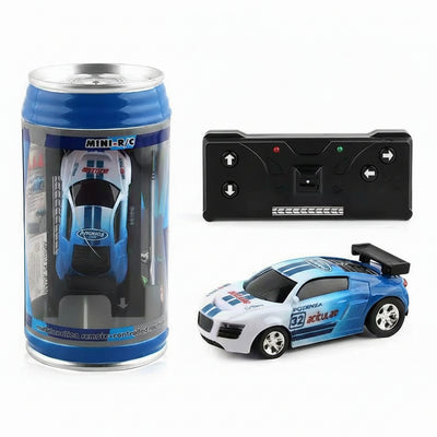 Mini RC Racing Car Toy with Remote Control in Can Packaging Blue