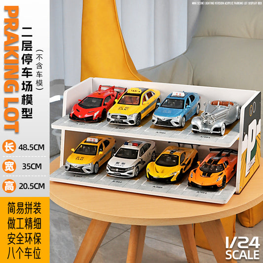 2 floors -1:24 Scale Multi-Layer Parking Garage Model – PVC Stepped Car Toy Storage Rack & Display Ornament, (No Lights, No cars, no figurines)