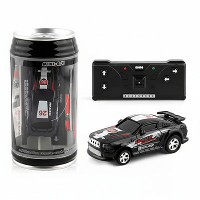 Mini RC Racing Car Toy with Remote Control in Can Packaging Black
