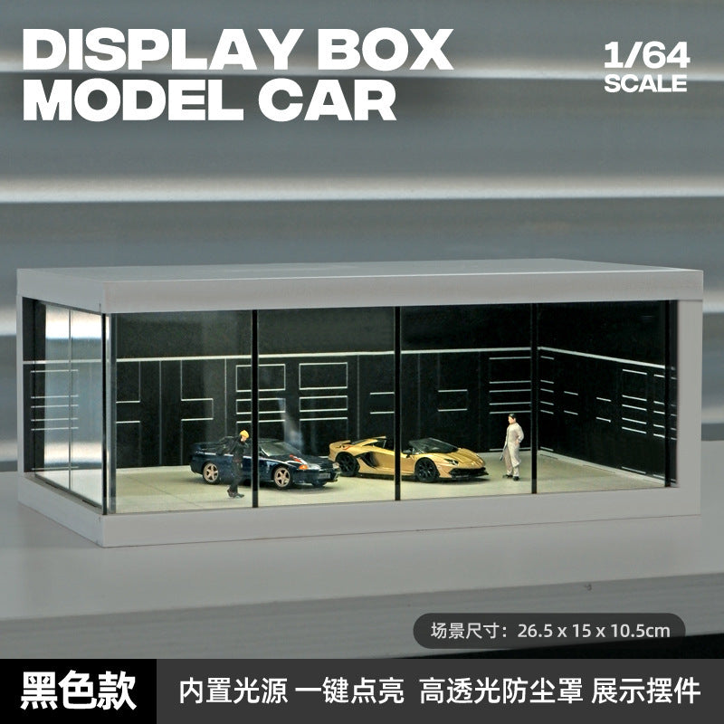 1:64 Scale Single Car Parking Space Diorama Box with LED Light - Black (C)