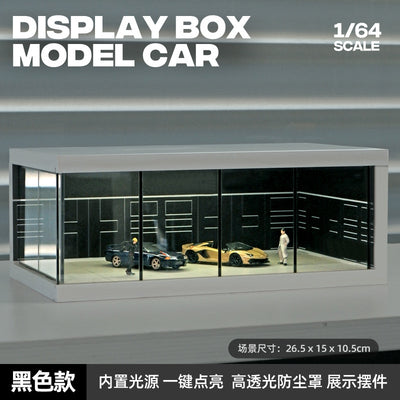 1:64 Scale Single Car Parking Space Diorama Box with LED Light - Black (C)