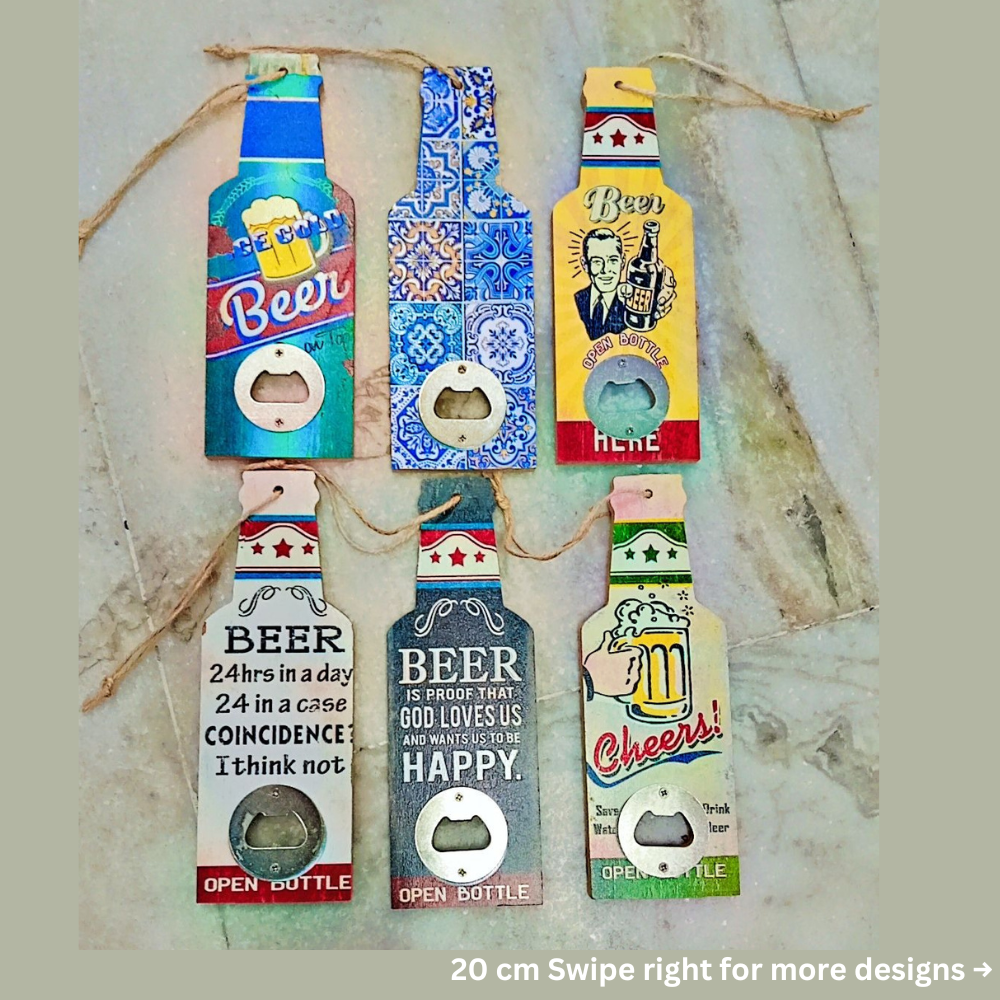 6pcs - Wooden Retro Style Bottle Openers Random designs Net Price ₹ 80 Swipe → for images