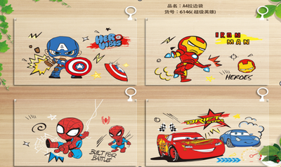super hero cartoon  A4 Size file pouch  Pack of 12 ( Net price - 21 )