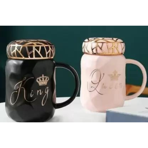 King & Queen Mugs with Caps