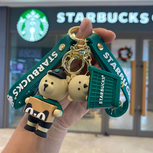 Starbucks teddy in bucket rubber keychain