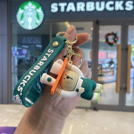 Starbucks teddy with tray rubber keychain