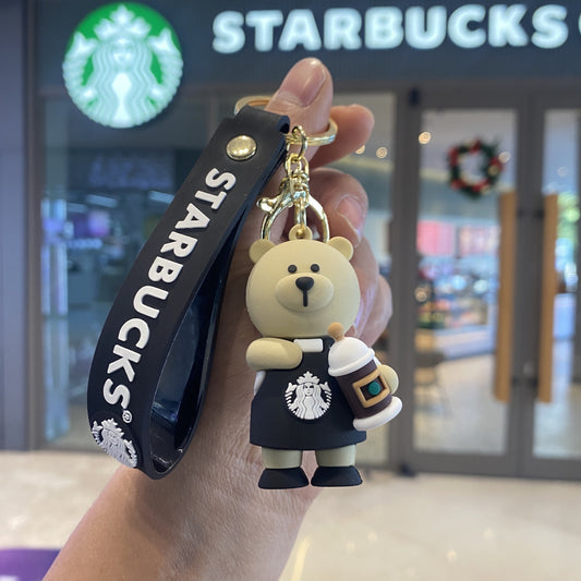 Starbucks teddy with cup rubber keychain