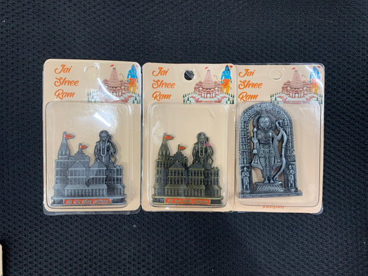 Shree Ram with ayodhya temple Metal Car Dashboard 3 - 3.5 inches Pack of 3 (eff price 65)