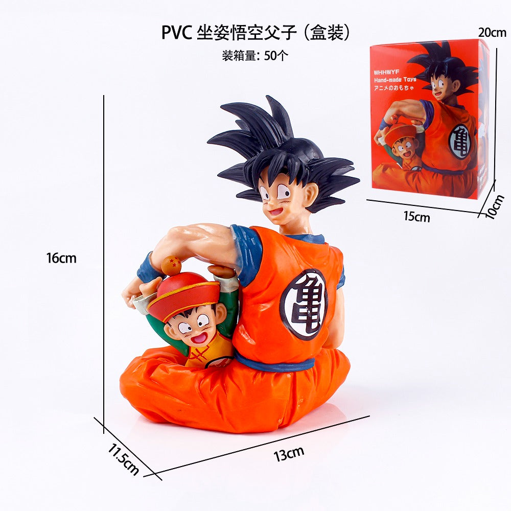 Goku with his baby son sitting