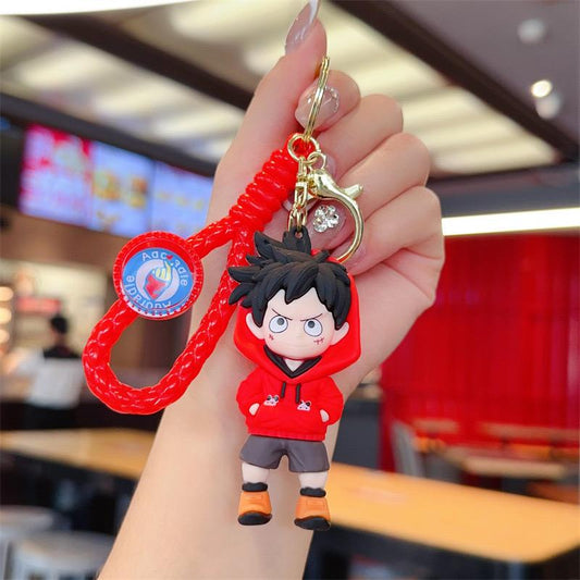 luffy red hoodie rubber keychain