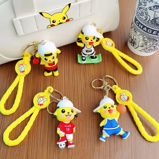 Pekachu playing with ball n skate rubber keychain