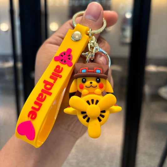 Pekachu on helicopter rubber keychain