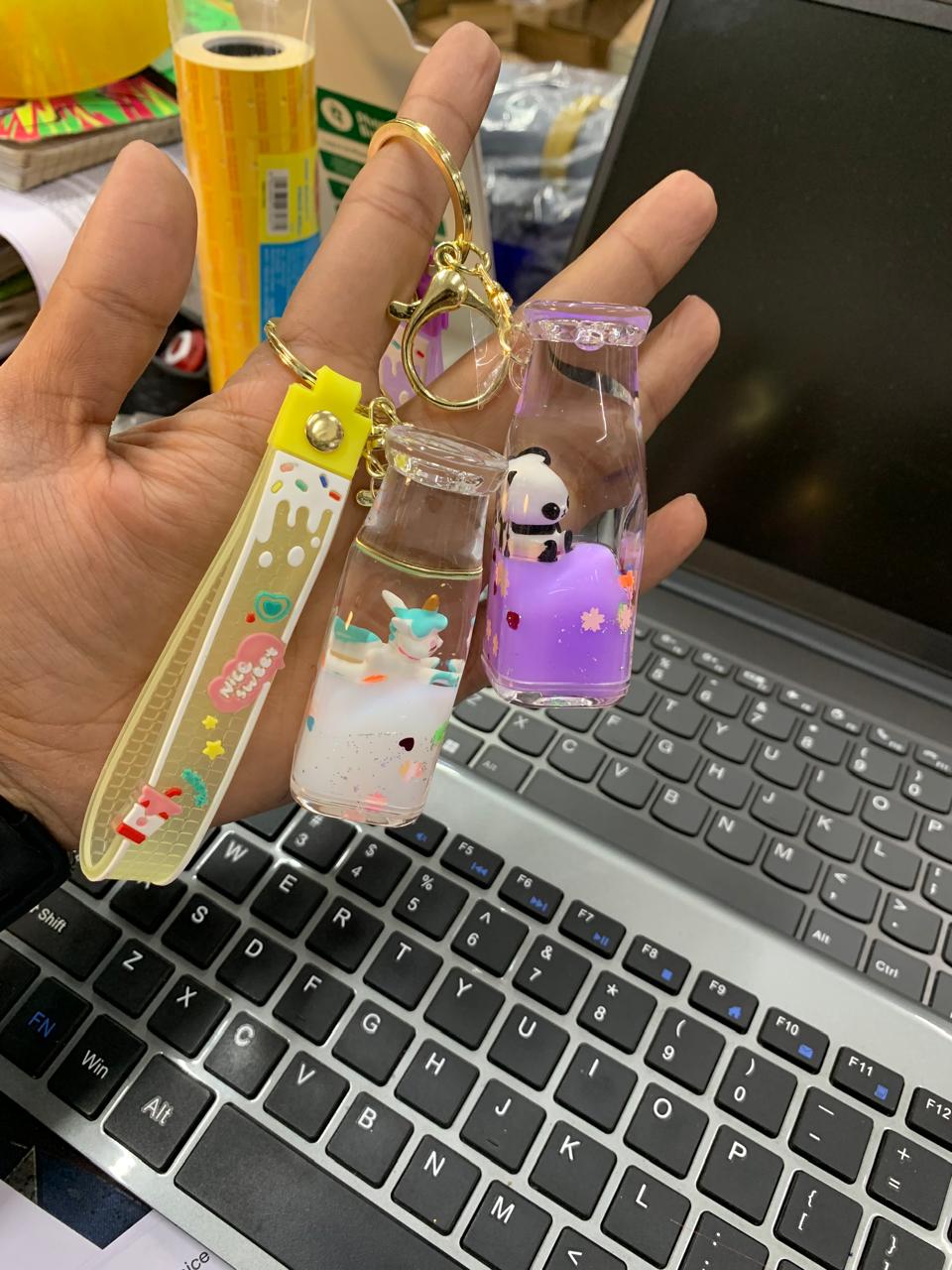 panda / unicorn in bottle water keychain pack of 3 ( eff price 65)