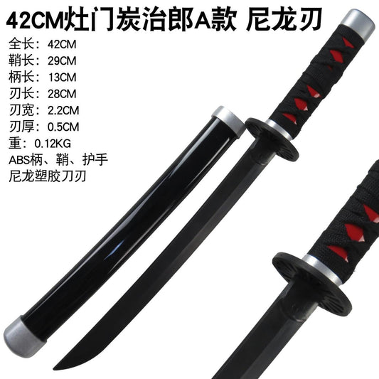 New medium Tanjiro black  wooden katana 42 cm with stand