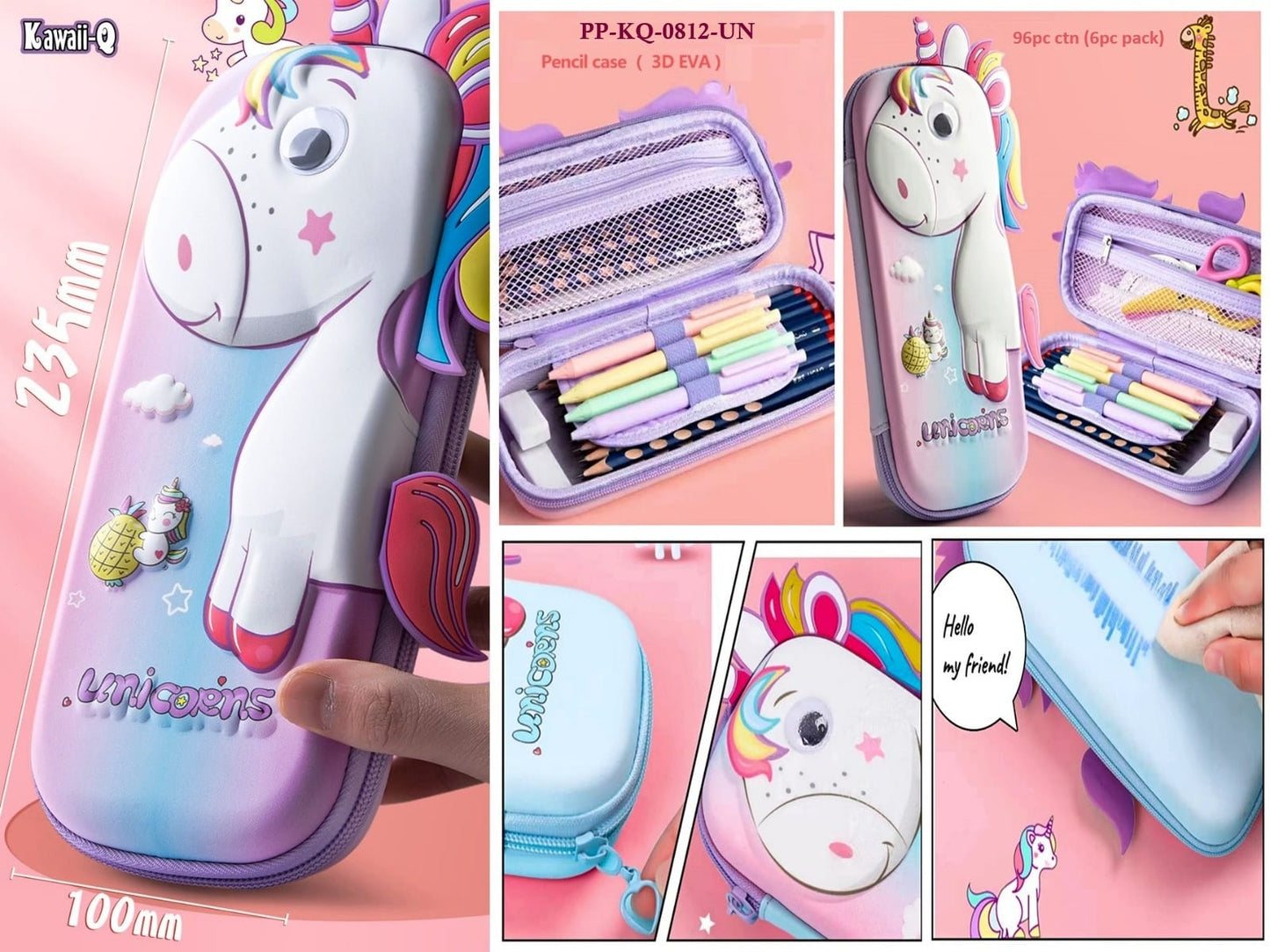 Unicorn pencil pouch with 3d eye pencil pouch ( Heavy quality )