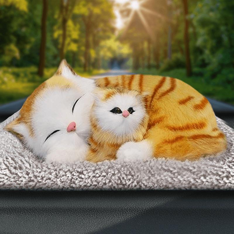 Double cat with mom sleeping cat showpiece with music