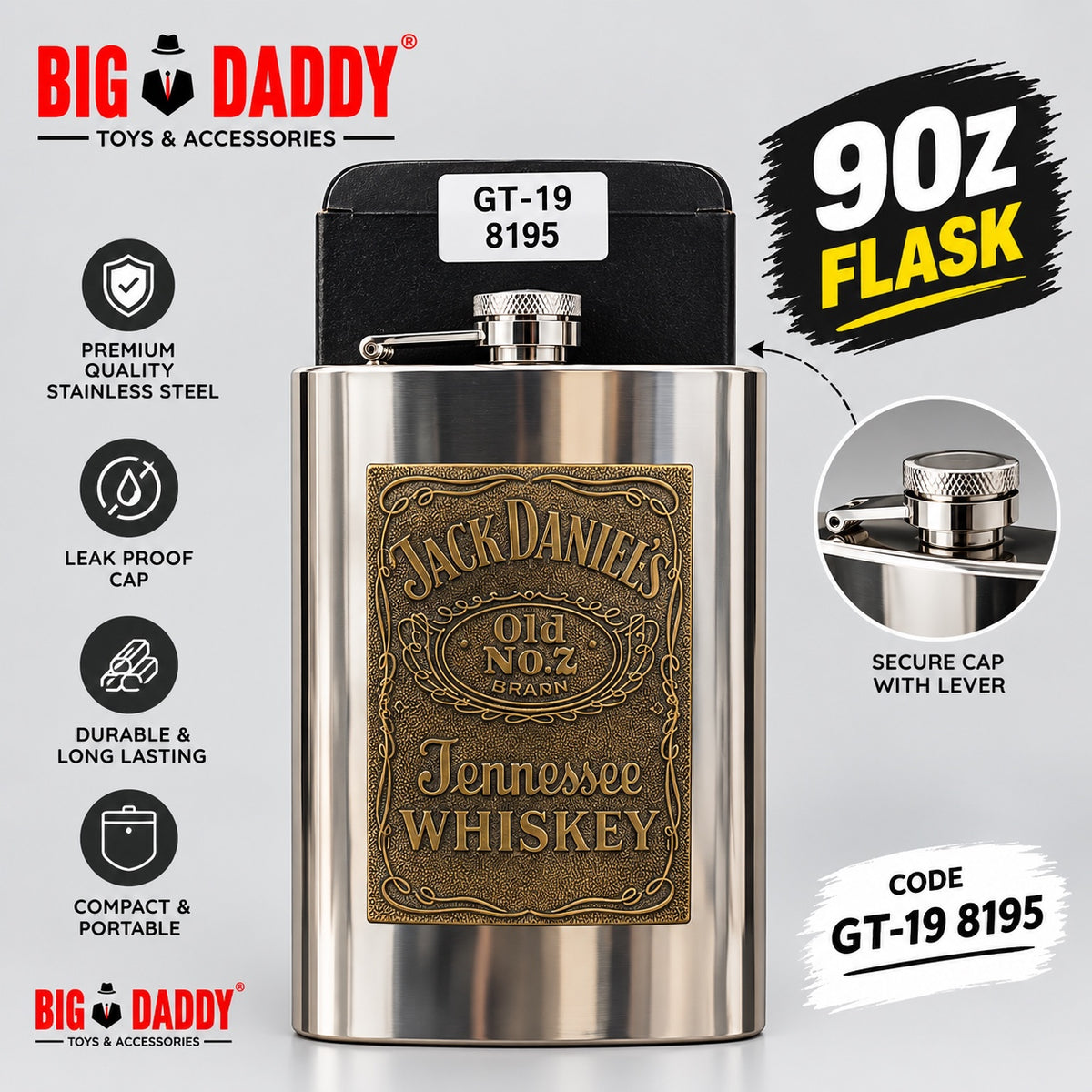JD Stainles steel    Hip flask  9oz Code- GT19