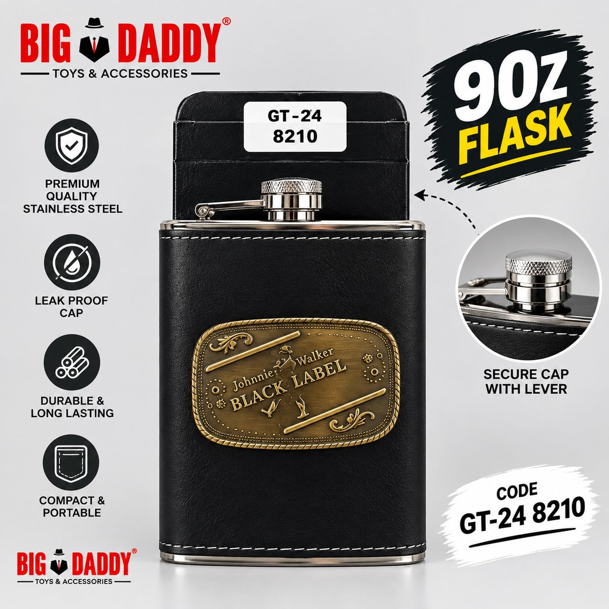New black lobel Leather  Leather   Hip flask  9oz Code- GT24