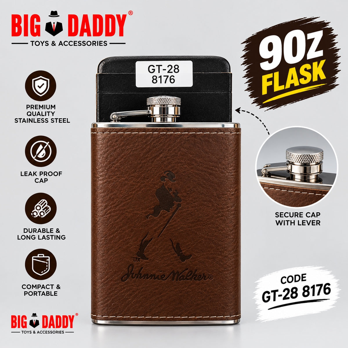 Jw brown  Leather  Hip flask  9oz Code- GT28