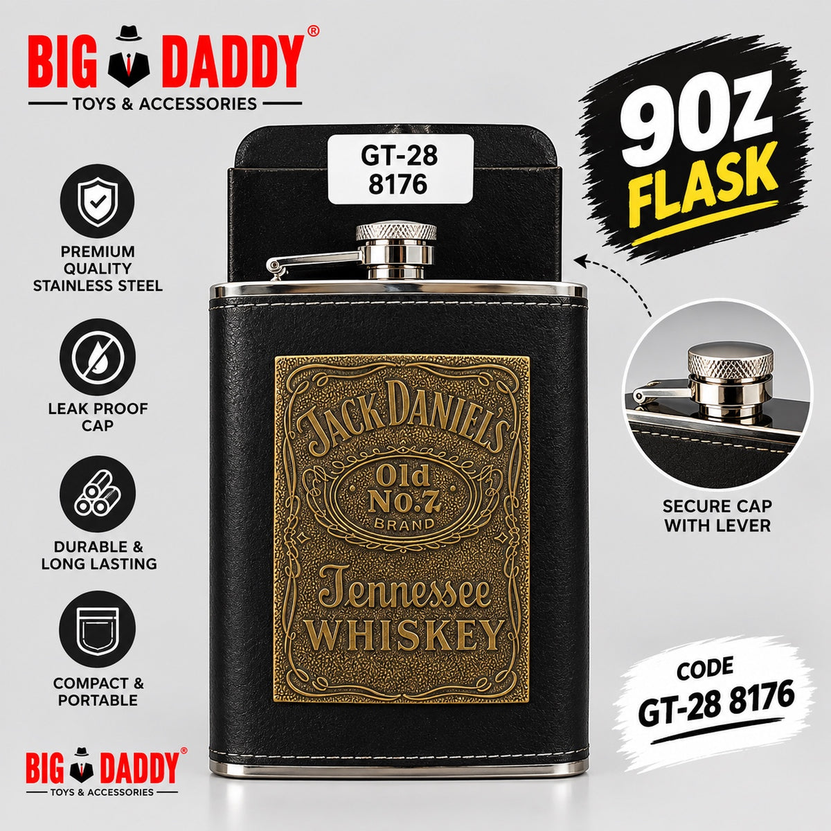 Jd  Leather   Hip flask  9oz Code- GT7