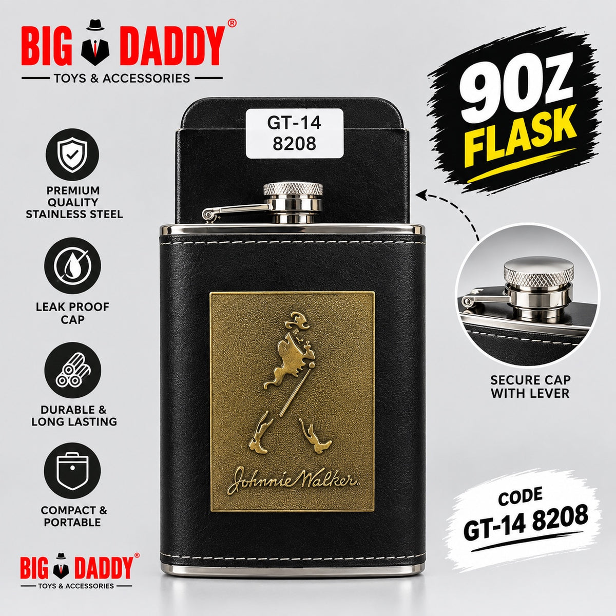 Jonie walker  Leather Hip flask  9oz Code- GT14