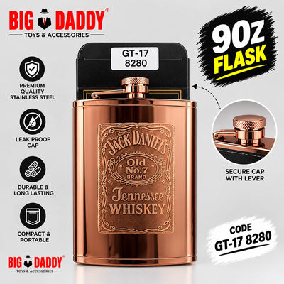 Golden Finish  Jd Rose Gold steel flask  9oz Code- GT17