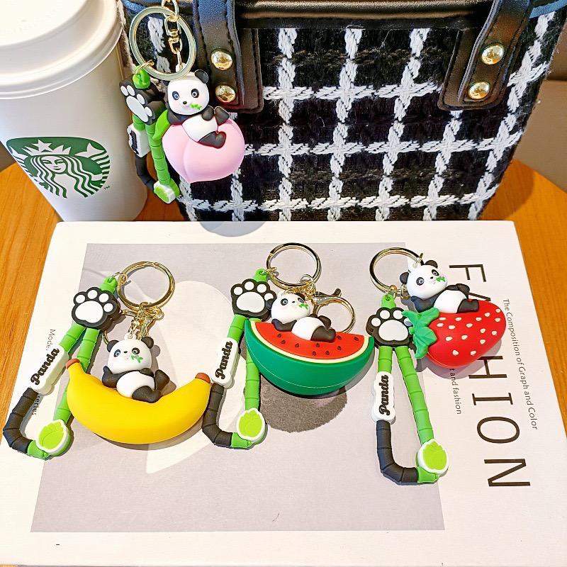 panda on fruits mix design rubber keyhcain