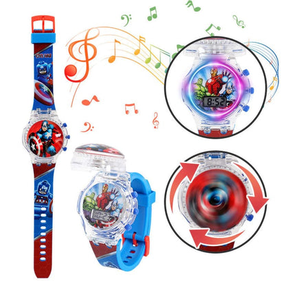 Mix super hero  design kids watch with light & music Pack of 6 ( eff price - 110 )
