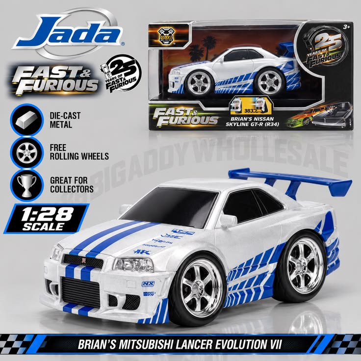Jada Toys Fast & Furious 2002 Nissan Skyline GT-R R34 1:28 Die-Cast Car