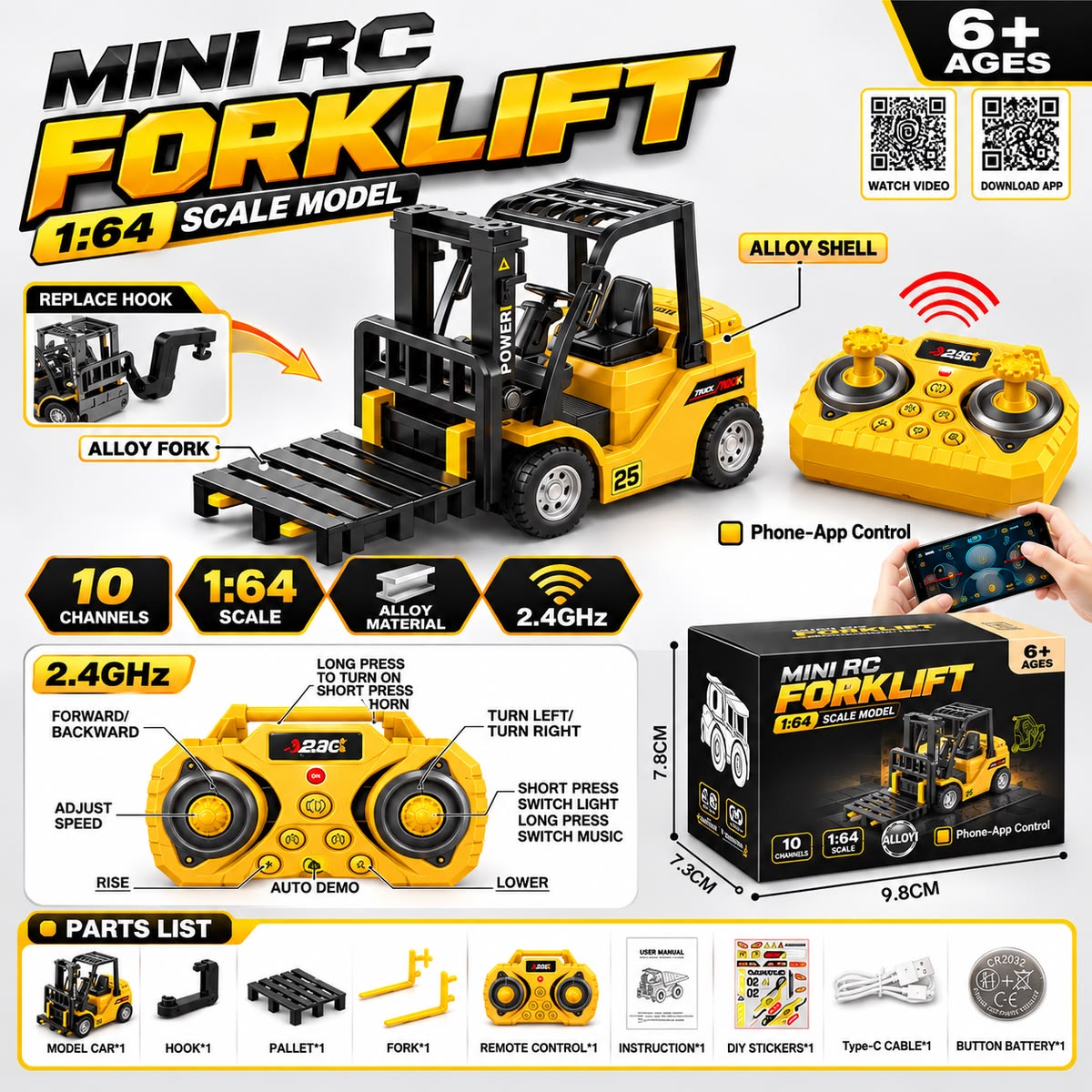 Mini 1:64 RC Alloy fork lift